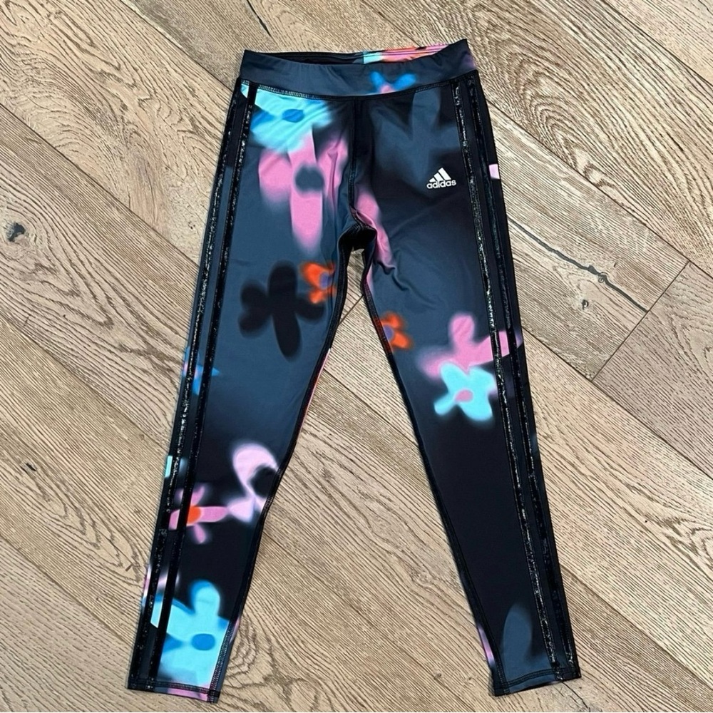 NWOT Adidas 3-Stripes Flower Print Leggings Sz L 10-12